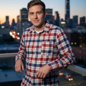 Guess Men's Red and Blue Checkered Shirt